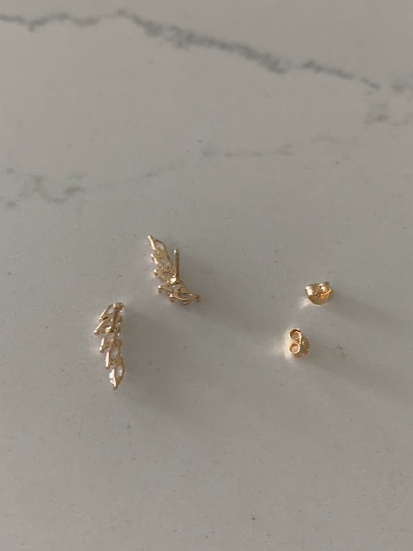 14K Solid Gold Marquise Cubic ZC Earrings, Marquise Studs, Crawler Push Back Studs, Beautiful and Elegant Dainty Earrings