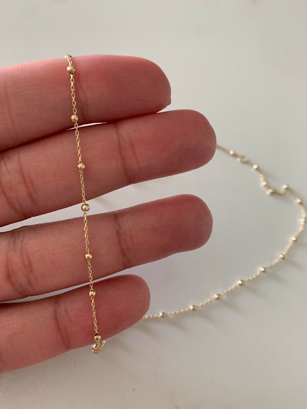 14k Solid Gold Tiny Beads Necklace, Dainty Necklace, Layering Necklace, 16"/18" Necklace