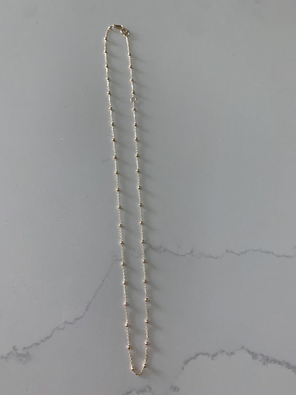 14k Solid Gold Tiny Beads Necklace, Dainty Necklace, Layering Necklace, 16"/18" Necklace