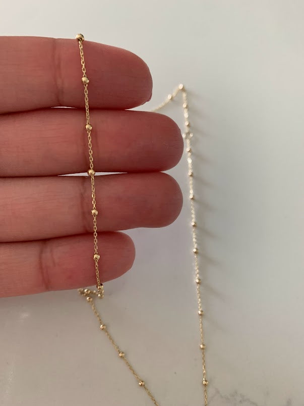 14k Solid Gold Tiny Beads Necklace, Dainty Necklace, Layering Necklace, 16"/18" Necklace