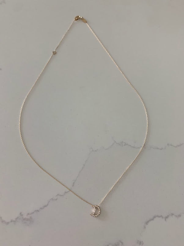 14K Solid Gold Moon Necklace with Cubic ZC | Yellow Gold Moon Necklace | Moon Necklace | 14K Solid Gold Necklace |