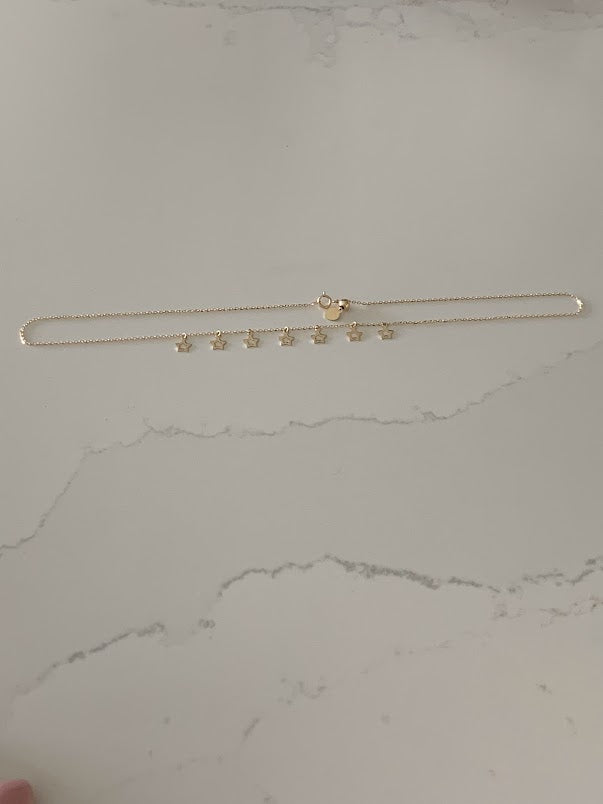 14k Solid Gold Open Stars Necklace, Dainty Necklace, Layering Necklace, Stars Necklace, Adjustable Necklace
