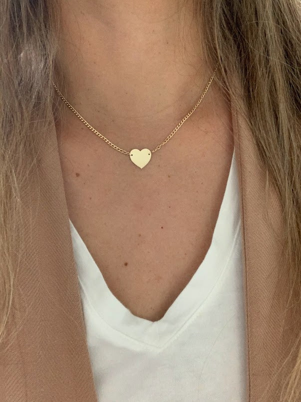 14K Gold Plain Heart Necklace | Layering Necklaces | Cuban Link Chain | Heart Necklace | 16"- 18" Necklace