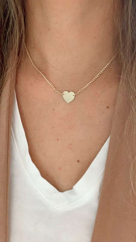 14K Gold Plain Heart Necklace | Layering Necklaces | Cuban Link Chain | Heart Necklace | 16"- 18" Necklace