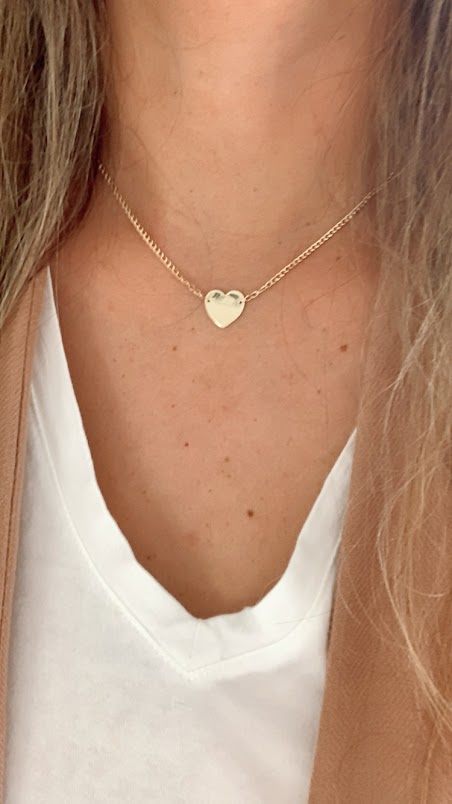 14K Gold Plain Heart Necklace | Layering Necklaces | Cuban Link Chain | Heart Necklace | 16"- 18" Necklace