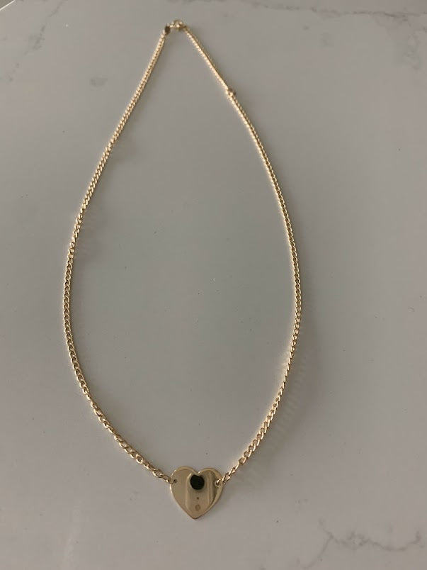 14K Gold Plain Heart Necklace | Layering Necklaces | Cuban Link Chain | Heart Necklace | 16"- 18" Necklace