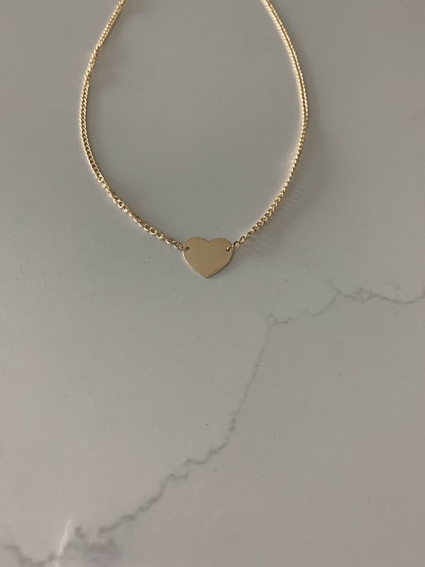 14K Gold Plain Heart Necklace | Layering Necklaces | Cuban Link Chain | Heart Necklace | 16"- 18" Necklace