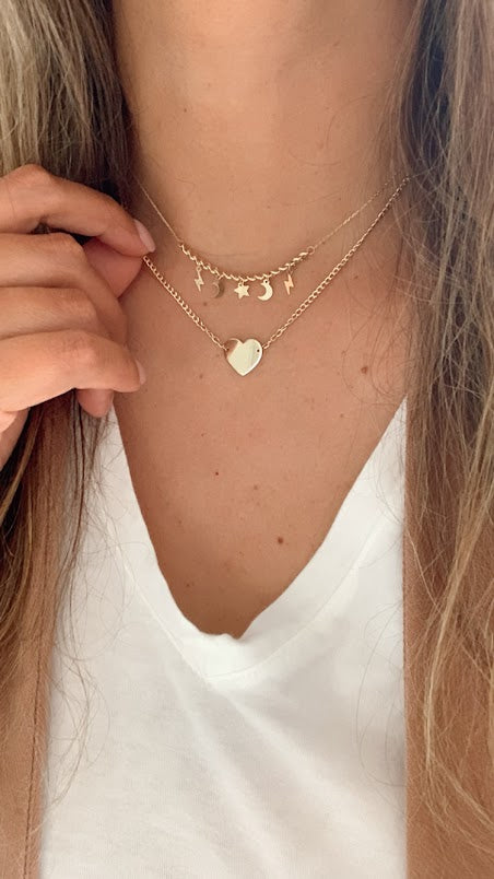 14K Gold Plain Heart Necklace | Layering Necklaces | Cuban Link Chain | Heart Necklace | 16"- 18" Necklace