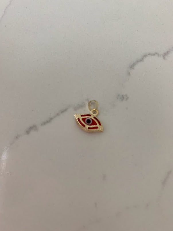 14K Solid Gold Red Evil Eye Pendant | 10MM Diameter | Evil Eye Charms | Gold Charms | Protection Charms | Oval Shape Evil Eye