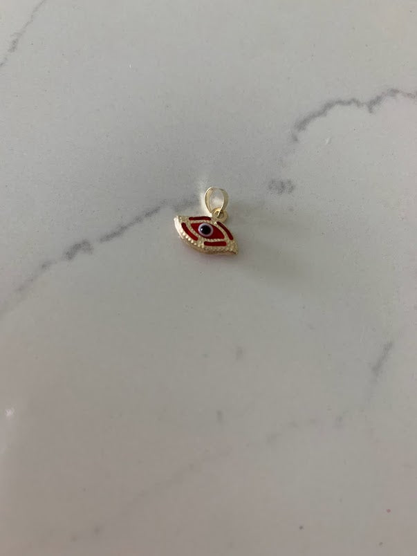 14K Solid Gold Red Evil Eye Pendant | 10MM Diameter | Evil Eye Charms | Gold Charms | Protection Charms | Oval Shape Evil Eye
