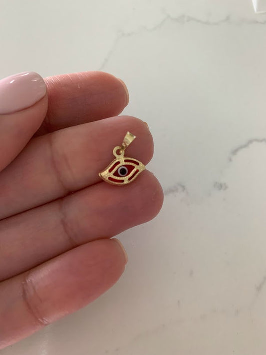 14K Solid Gold Red Evil Eye Pendant | 10MM Diameter | Evil Eye Charms | Gold Charms | Protection Charms | Oval Shape Evil Eye