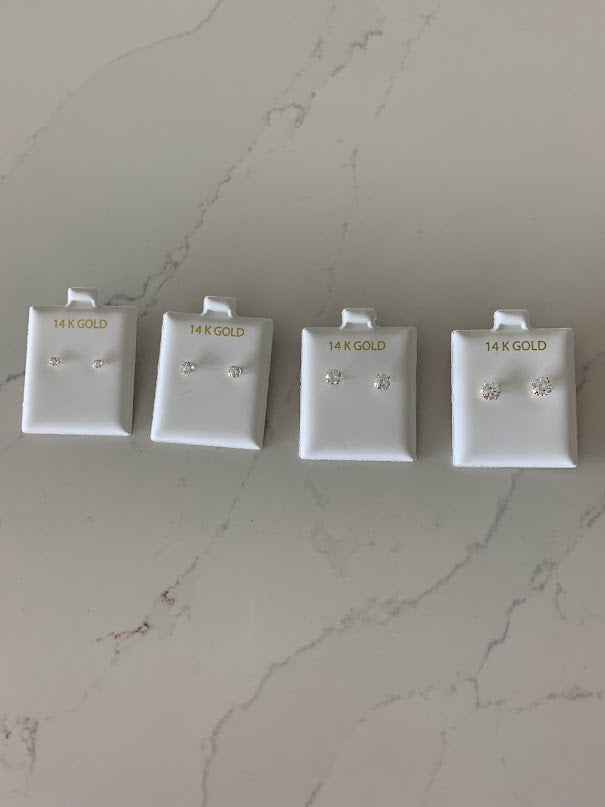 14K Solid Gold Round Cubic CZ Earrings, Round Studs, Push Back Studs, Beautiful and Elegant Dainty Earrings