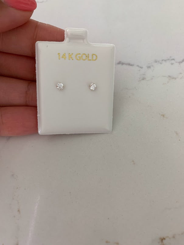 14K Solid Gold Round Cubic CZ Earrings, Round Studs, Push Back Studs, Beautiful and Elegant Dainty Earrings