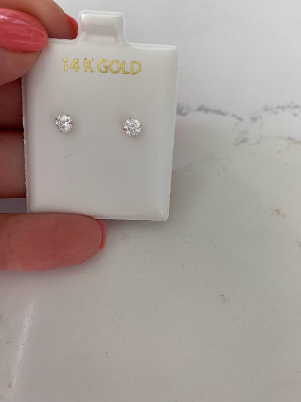 14K Solid Gold Round Cubic CZ Earrings, Round Studs, Push Back Studs, Beautiful and Elegant Dainty Earrings