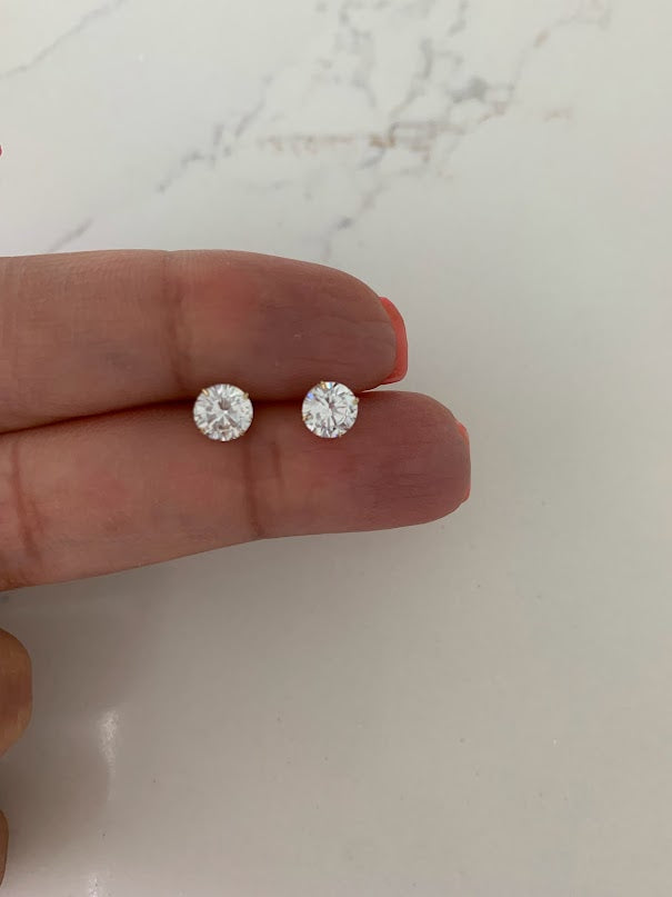14K Solid Gold Round Cubic CZ Earrings, Round Studs, Push Back Studs, Beautiful and Elegant Dainty Earrings