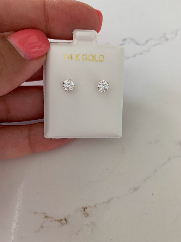 14K Solid Gold Round Cubic CZ Earrings, Round Studs, Push Back Studs, Beautiful and Elegant Dainty Earrings