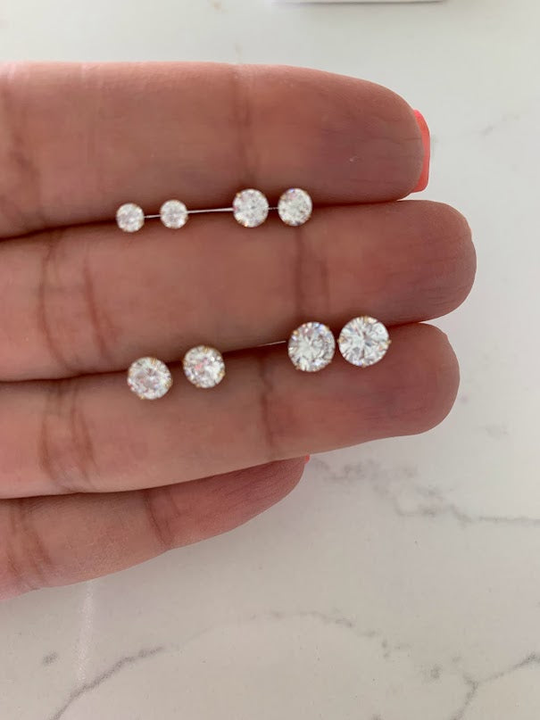 14K Solid Gold Round Cubic CZ Earrings, Round Studs, Push Back Studs, Beautiful and Elegant Dainty Earrings