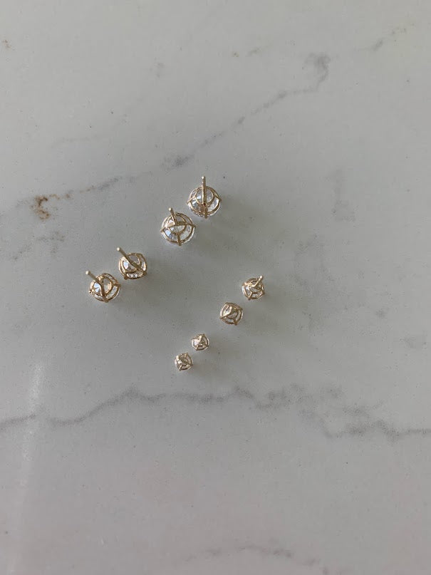 14K Solid Gold Round Cubic CZ Earrings, Round Studs, Push Back Studs, Beautiful and Elegant Dainty Earrings