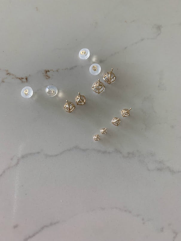 14K Solid Gold Round Cubic CZ Earrings, Round Studs, Push Back Studs, Beautiful and Elegant Dainty Earrings