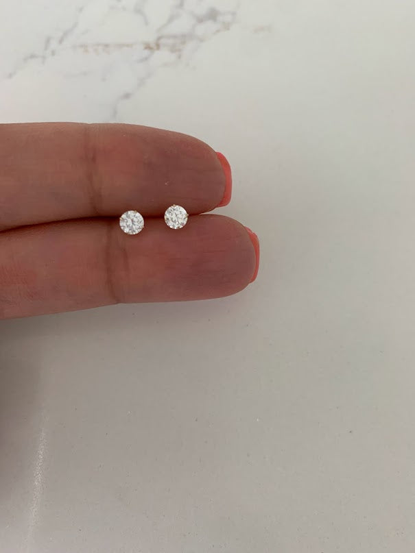 14K Solid Gold Round Cubic CZ Earrings, Round Studs, Push Back Studs, Beautiful and Elegant Dainty Earrings