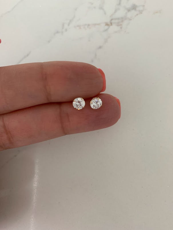 14K Solid Gold Round Cubic CZ Earrings, Round Studs, Push Back Studs, Beautiful and Elegant Dainty Earrings