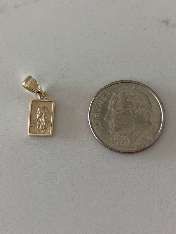 14K Solid Gold Scapular Pendant | Yellow Gold Scapular | Catholic Pendant | 14K Solid Gold Mount of Carmel Virgin and Sacred Heart of Jesus