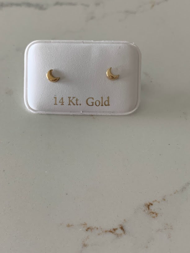 14K Gold Tiny Moon Studs Earrings, Moon Earrings, Gold Studs, Celestial Earrings, 14K Gold Earrings