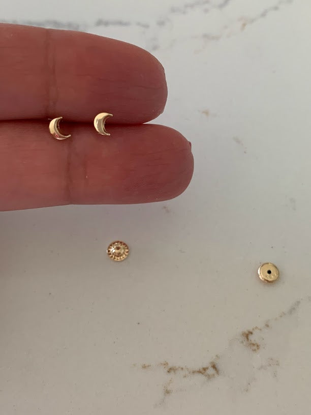 14K Gold Tiny Moon Studs Earrings, Moon Earrings, Gold Studs, Celestial Earrings, 14K Gold Earrings