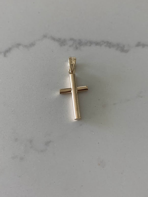 17MM 14K Solid Gold Cross | Yellow Gold Cross | Catholic Pendant | 14K Solid Gold Cross Christian Pendant | Tube Cross