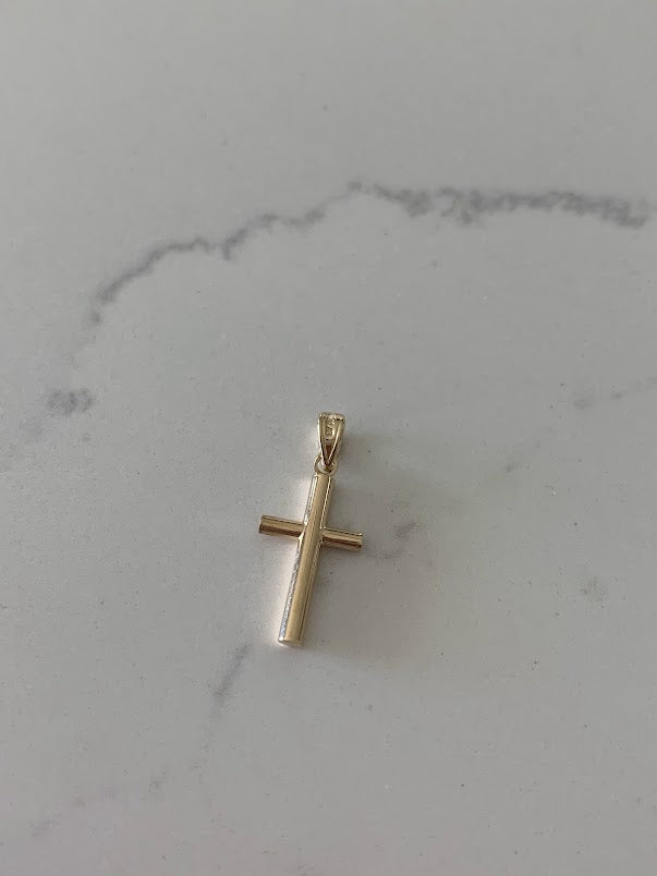 17MM 14K Solid Gold Cross | Yellow Gold Cross | Catholic Pendant | 14K Solid Gold Cross Christian Pendant | Tube Cross