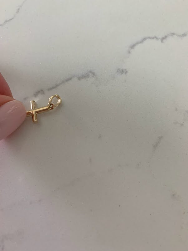 17MM 14K Solid Gold Cross | Yellow Gold Cross | Catholic Pendant | 14K Solid Gold Cross Christian Pendant | Tube Cross