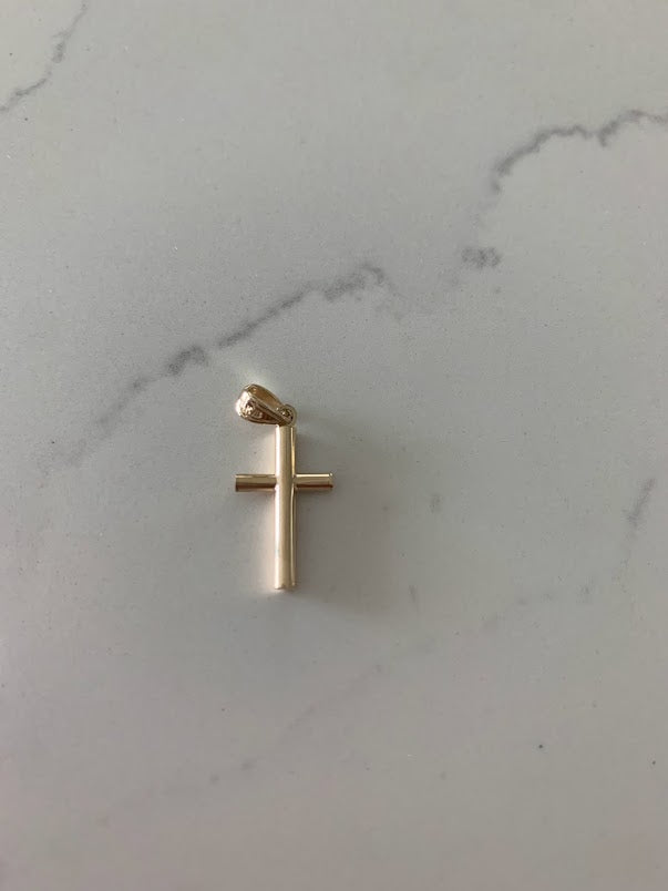 17MM 14K Solid Gold Cross | Yellow Gold Cross | Catholic Pendant | 14K Solid Gold Cross Christian Pendant | Tube Cross