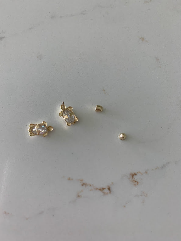 14K Solid Yellow Gold Turtle Earrings, CZ Turtle Earrings, Girl Earrings, Children Earring, Girl Studs