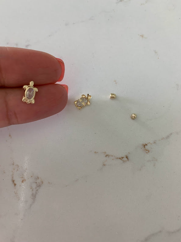 14K Solid Yellow Gold Turtle Earrings, CZ Turtle Earrings, Girl Earrings, Children Earring, Girl Studs