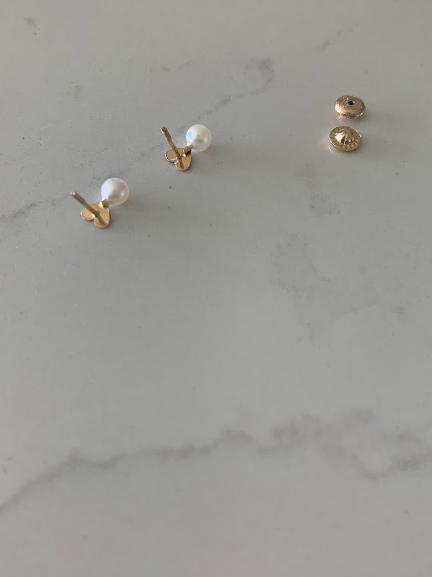 14K Solid Gold Pearl Heart Earrings | Dainty Pink Hearts Fresh Water Pearl Stud Earrings | Pearl Earrings | Pearl Studs | Girl Studs