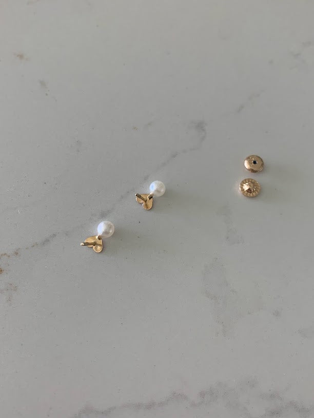 14K Solid Gold Pearl Heart Earrings | Dainty Pink Hearts Fresh Water Pearl Stud Earrings | Pearl Earrings | Pearl Studs | Girl Studs