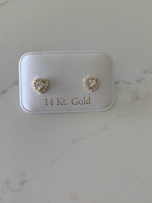 14K Heart Cubic ZC Earrings, Dainty Earrings, Women Earrings, Kid Earrings, Gold Hearts, Gold Heart Earrings