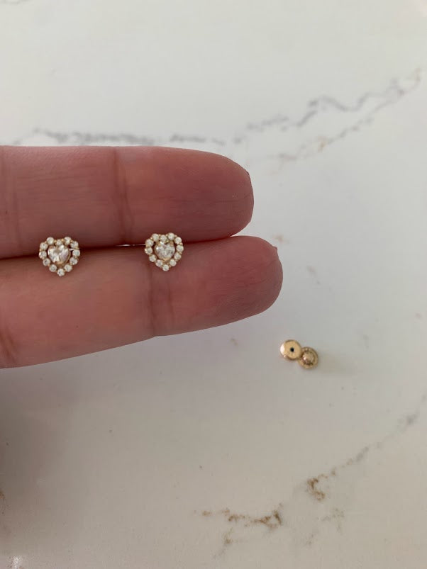 14K Heart Cubic ZC Earrings, Dainty Earrings, Women Earrings, Kid Earrings, Gold Hearts, Gold Heart Earrings