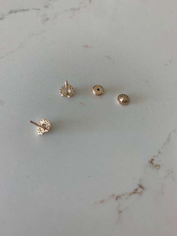 14K Heart Cubic ZC Earrings, Dainty Earrings, Women Earrings, Kid Earrings, Gold Hearts, Gold Heart Earrings