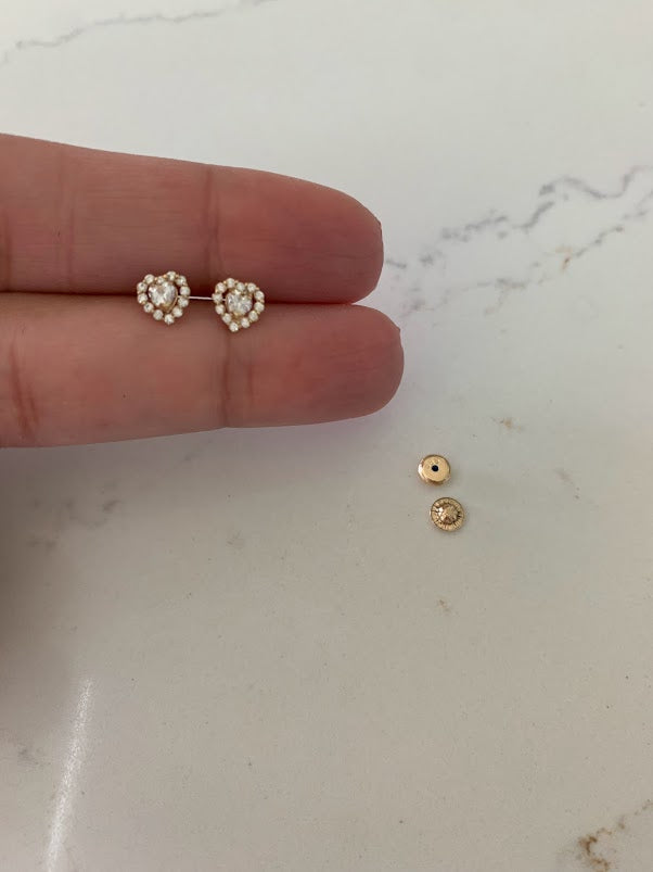 14K Heart Cubic ZC Earrings, Dainty Earrings, Women Earrings, Kid Earrings, Gold Hearts, Gold Heart Earrings