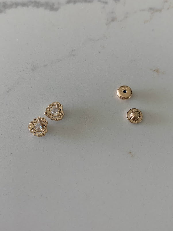 14K Heart Cubic ZC Earrings, Dainty Earrings, Women Earrings, Kid Earrings, Gold Hearts, Gold Heart Earrings