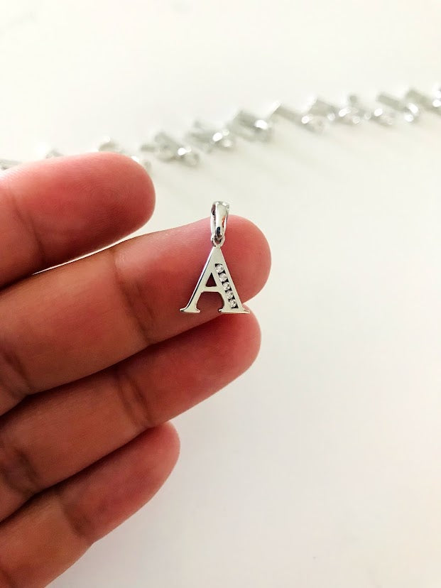 14K White Gold Initial Pendant with CZ