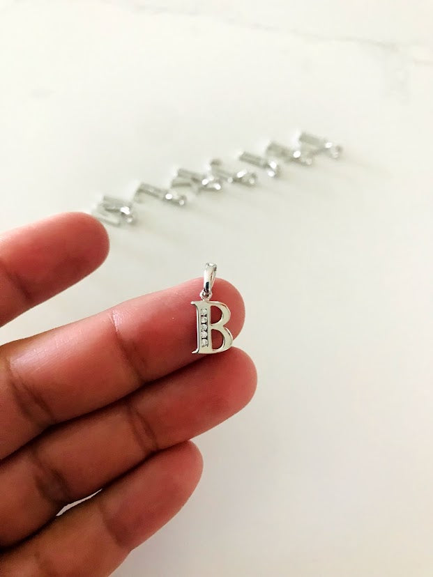 14K White Gold Initial Pendant with CZ