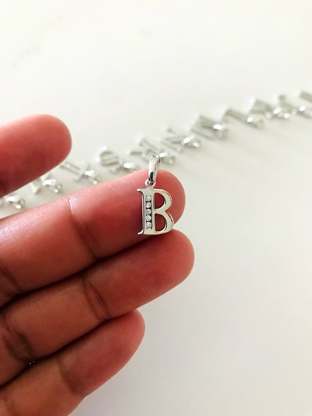 14K White Gold Initial Pendant with CZ