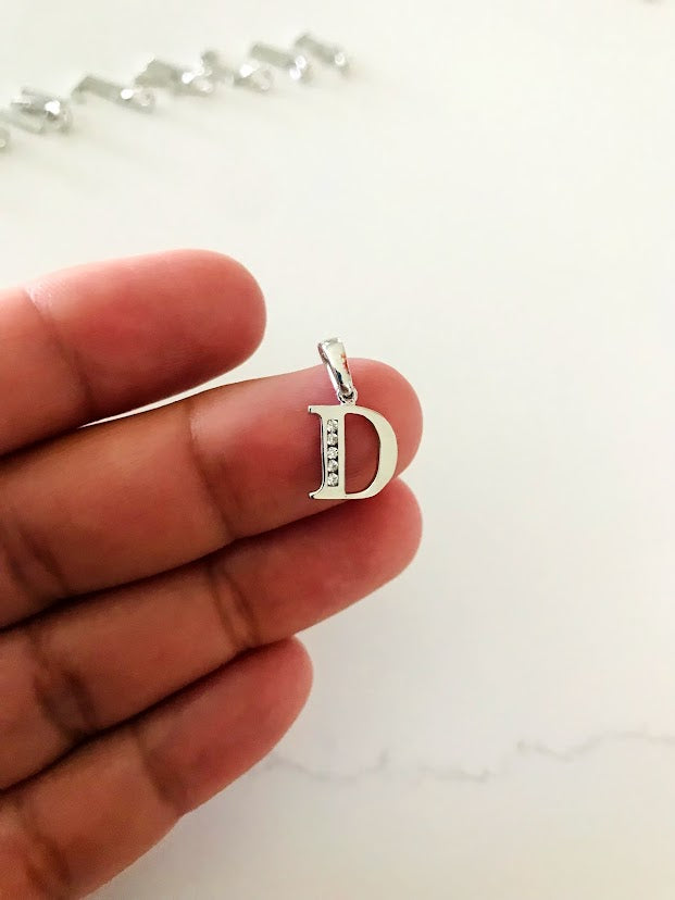 14K White Gold Initial Pendant with CZ