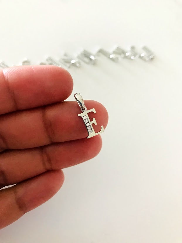 14K White Gold Initial Pendant with CZ