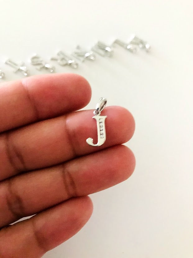 14K White Gold Initial Pendant with CZ