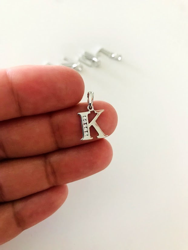 14K White Gold Initial Pendant with CZ