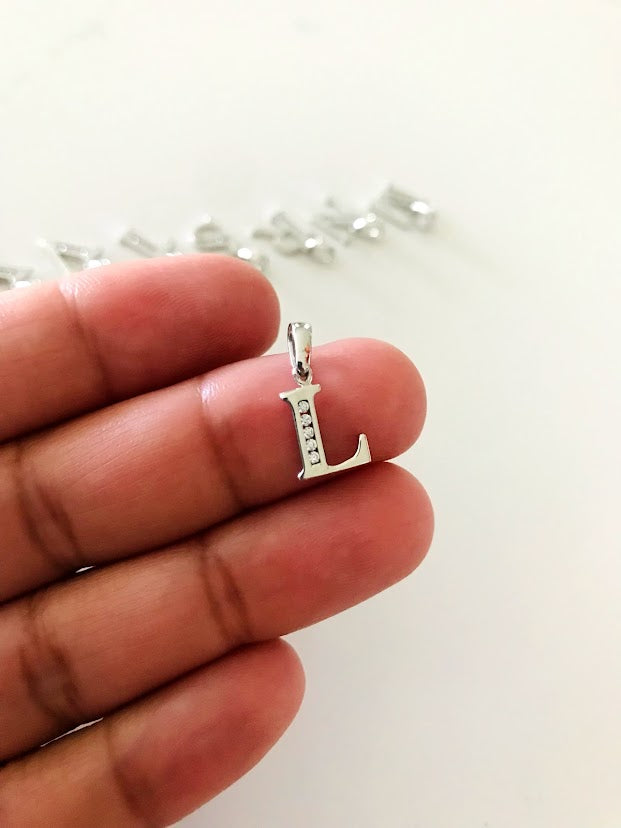 14K White Gold Initial Pendant with CZ