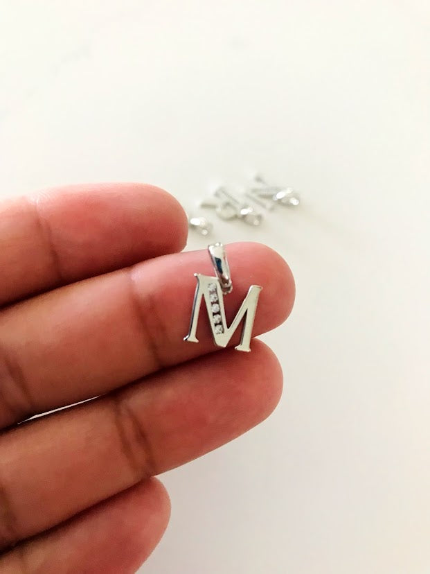 14K White Gold Initial Pendant with CZ